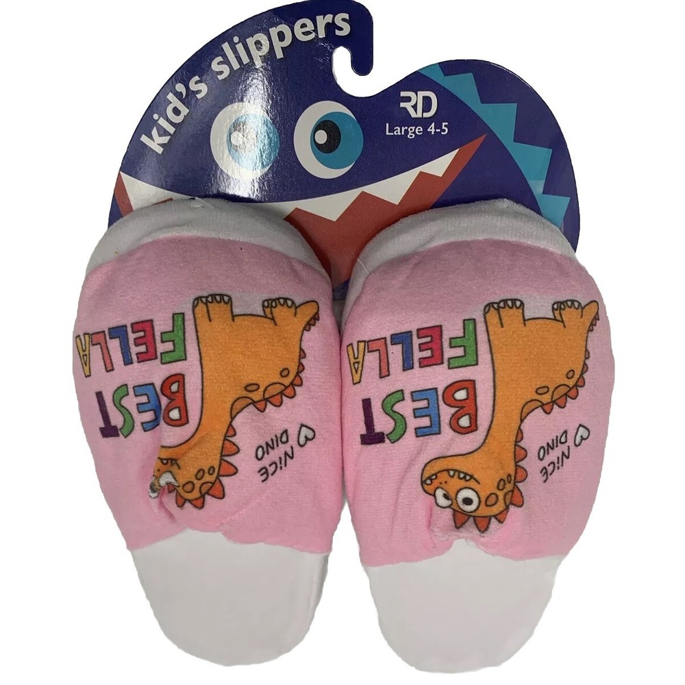 Kid Slippers Dinosaur Slide On Slippers  Soft Size Large 4/5 New With Tags Pink